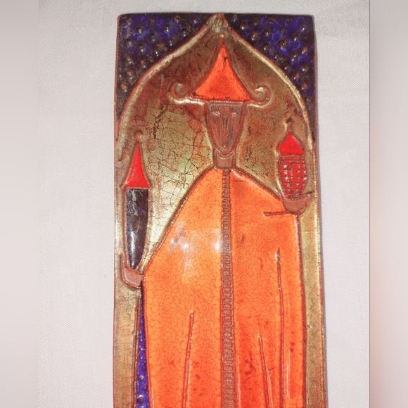 Antique Enamel on Clay Handmade Tile - Picture 2 of 7